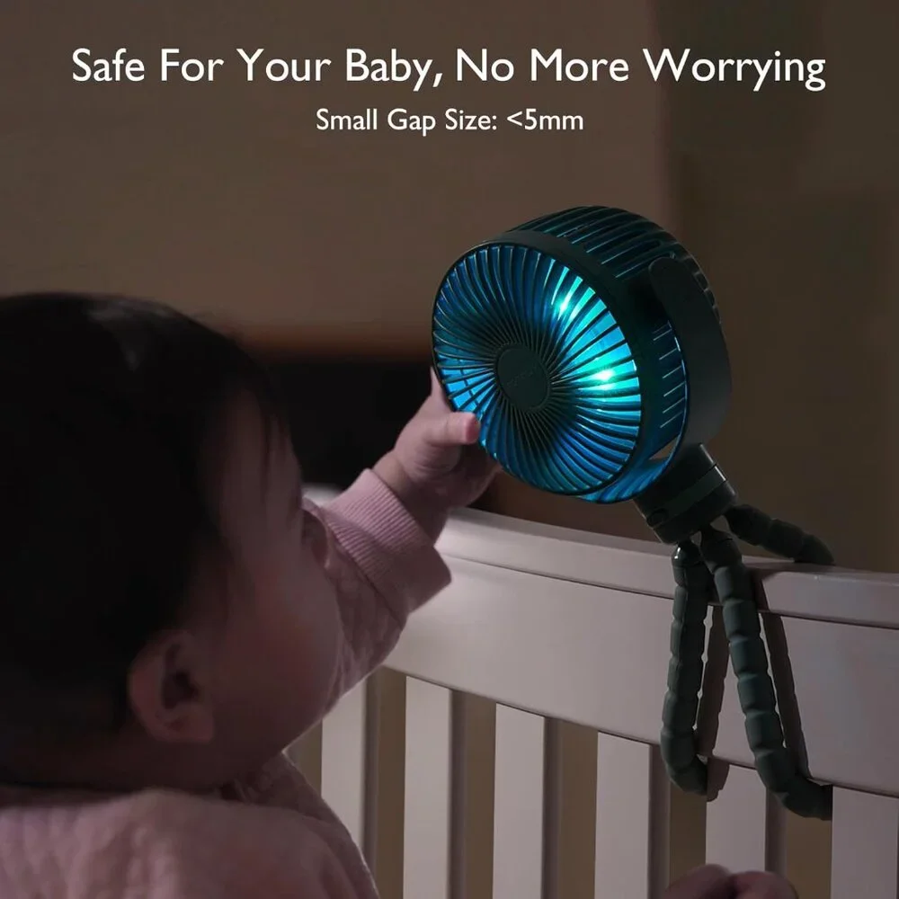 Momcozy 8000mAh Portable Stroller Fan 27H Battery Life, 4 Speed, Sage Green - Picture 4 of 10